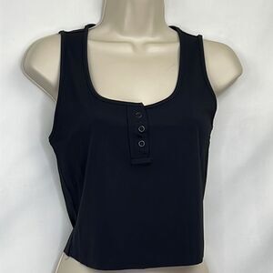 Lanston REVOLVE black ribbed cropped Henley tank top NWT size small